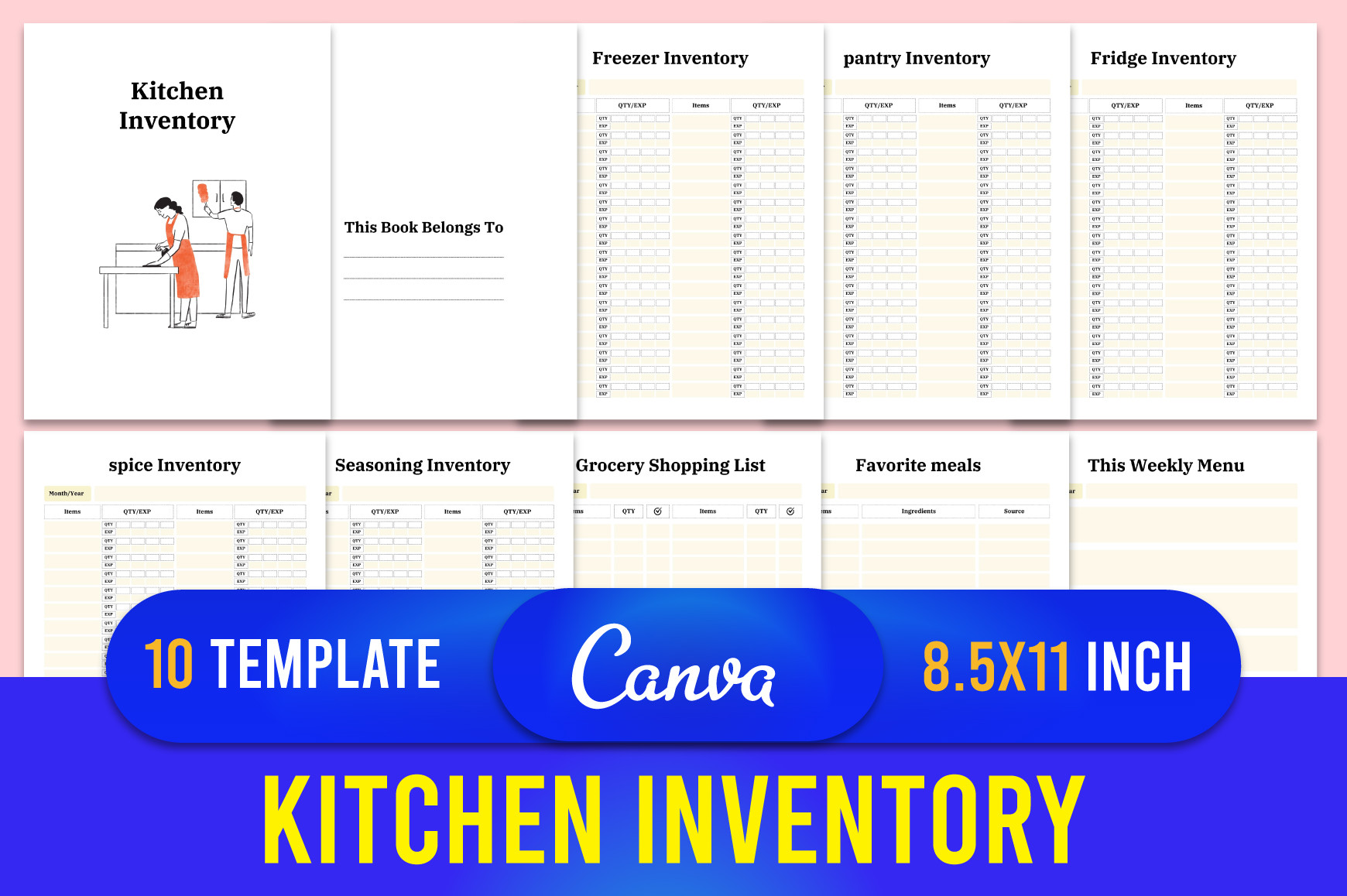 Freezer Inventory: A Canva Freezer Worksheet within Ten Kitchen Templates original product preview