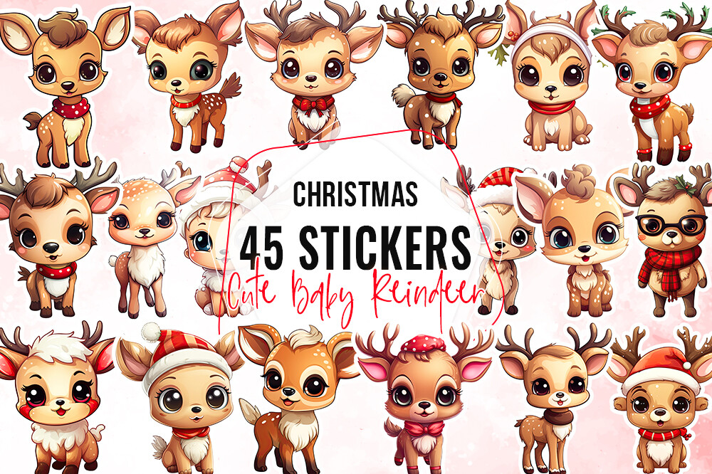 Reindeer Stickers: Forty-Five Expressive Baby Reindeer PNGs original product preview