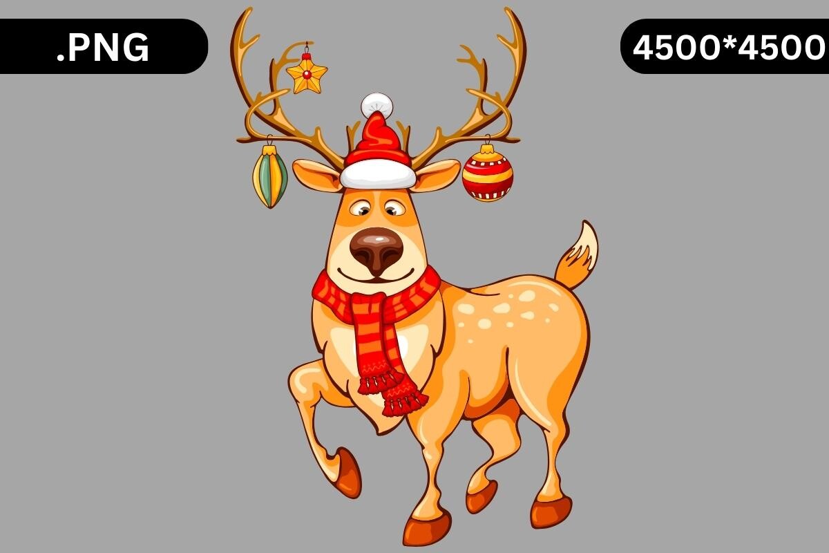 Reindeer Stickers: A Single Cartoon Reindeer with Hanging Christmas Ornaments original product preview