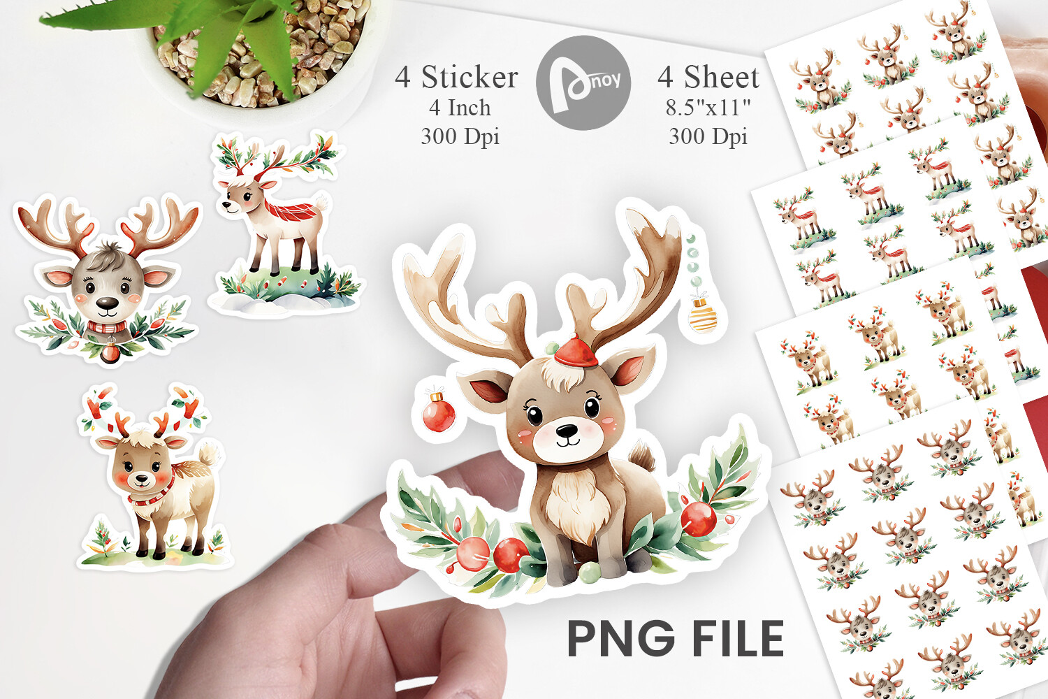 Reindeer Stickers: A Second Four-Reindeer Set with Wreaths and Greenery original product preview
