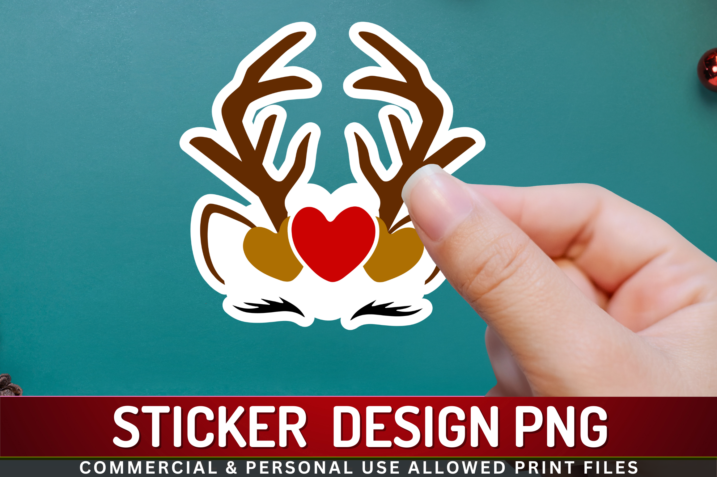 Reindeer Stickers: A Minimal Reindeer Face with Antlers and a Red Heart original product preview