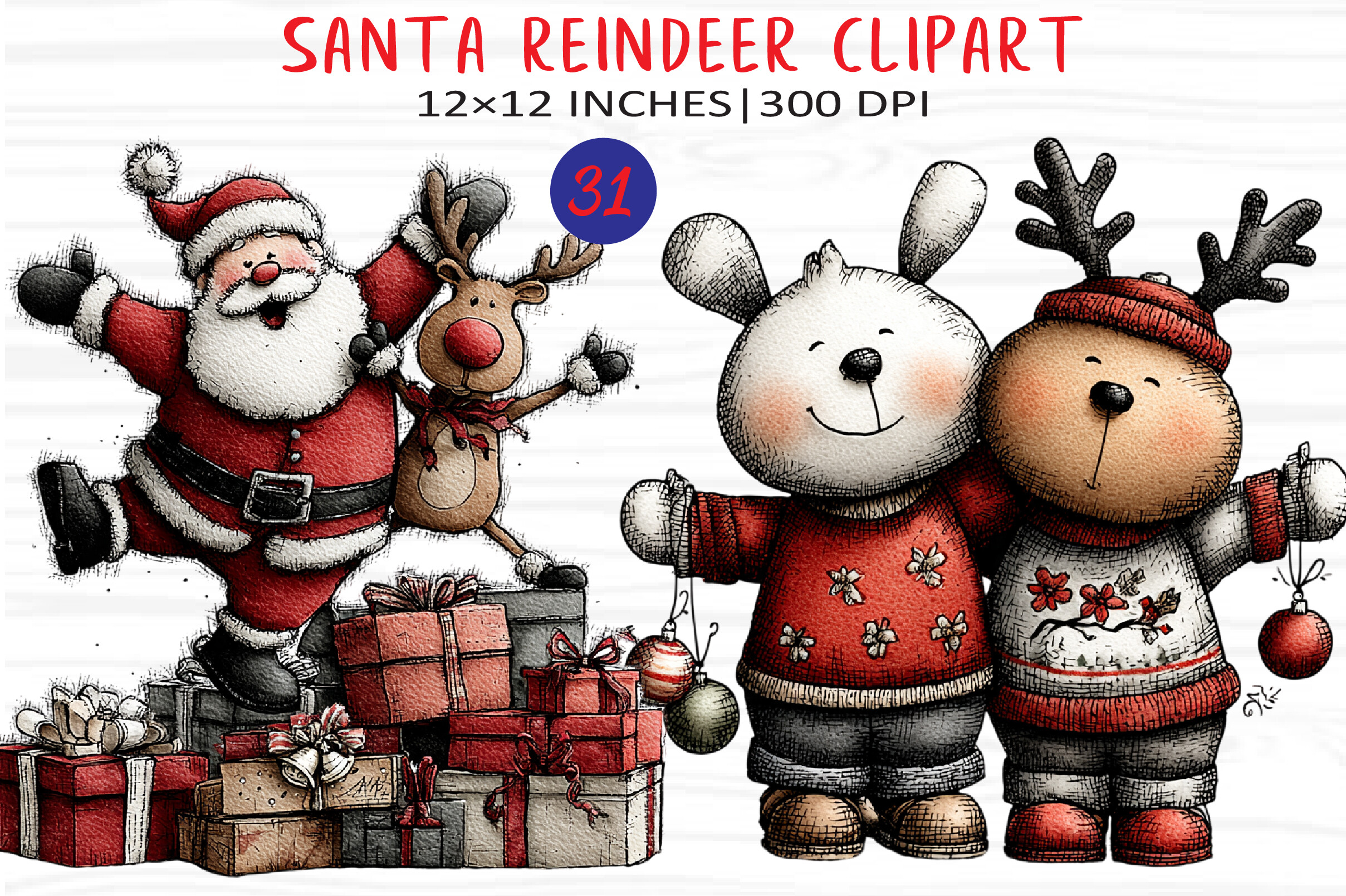 Reindeer Stickers: Thirty-One Festive Character PNGs for Custom Arrangements original product preview