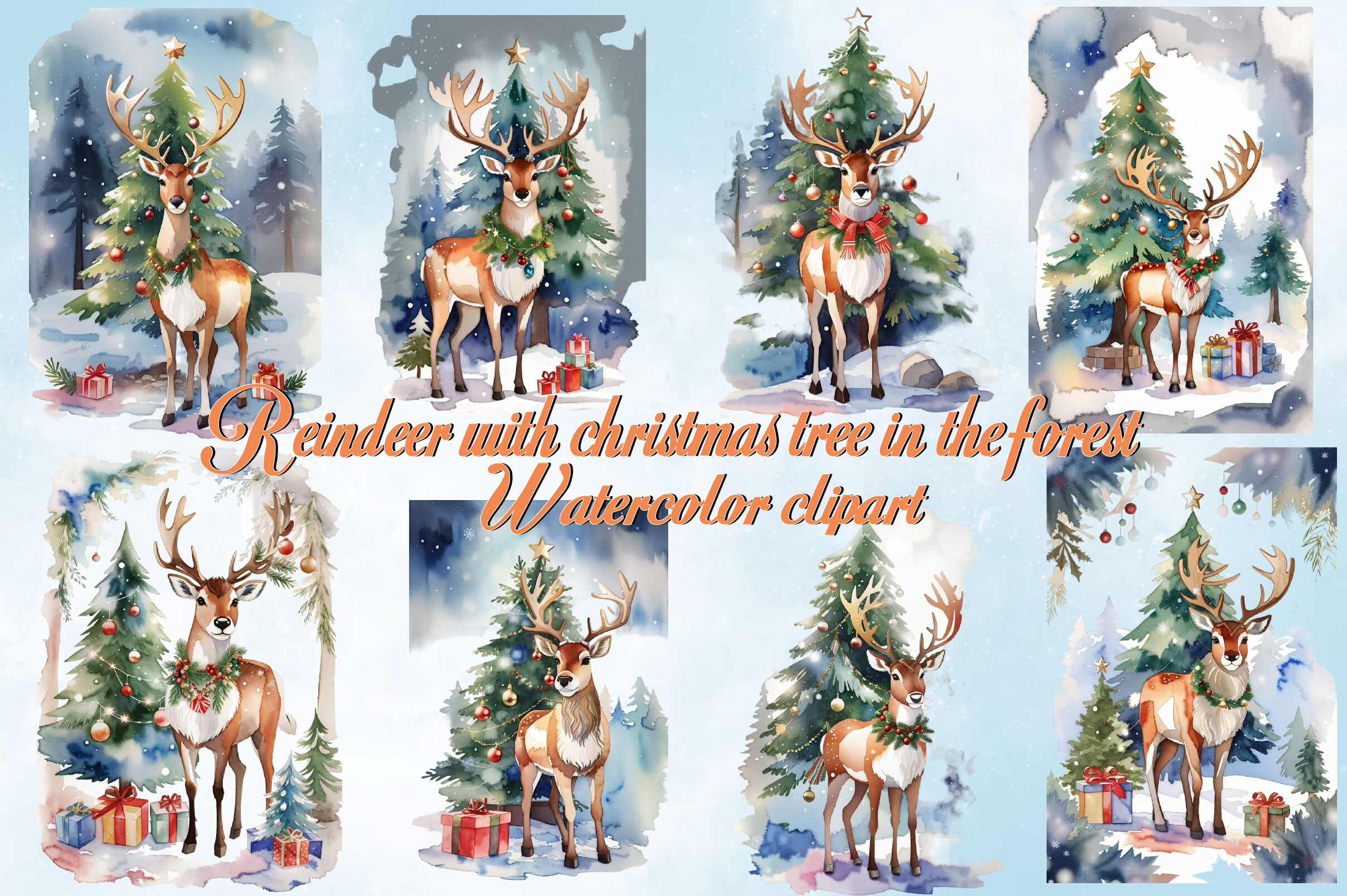 Reindeer Stickers: Eleven Painted Reindeer Scenes with Trees and Gifts original product preview
