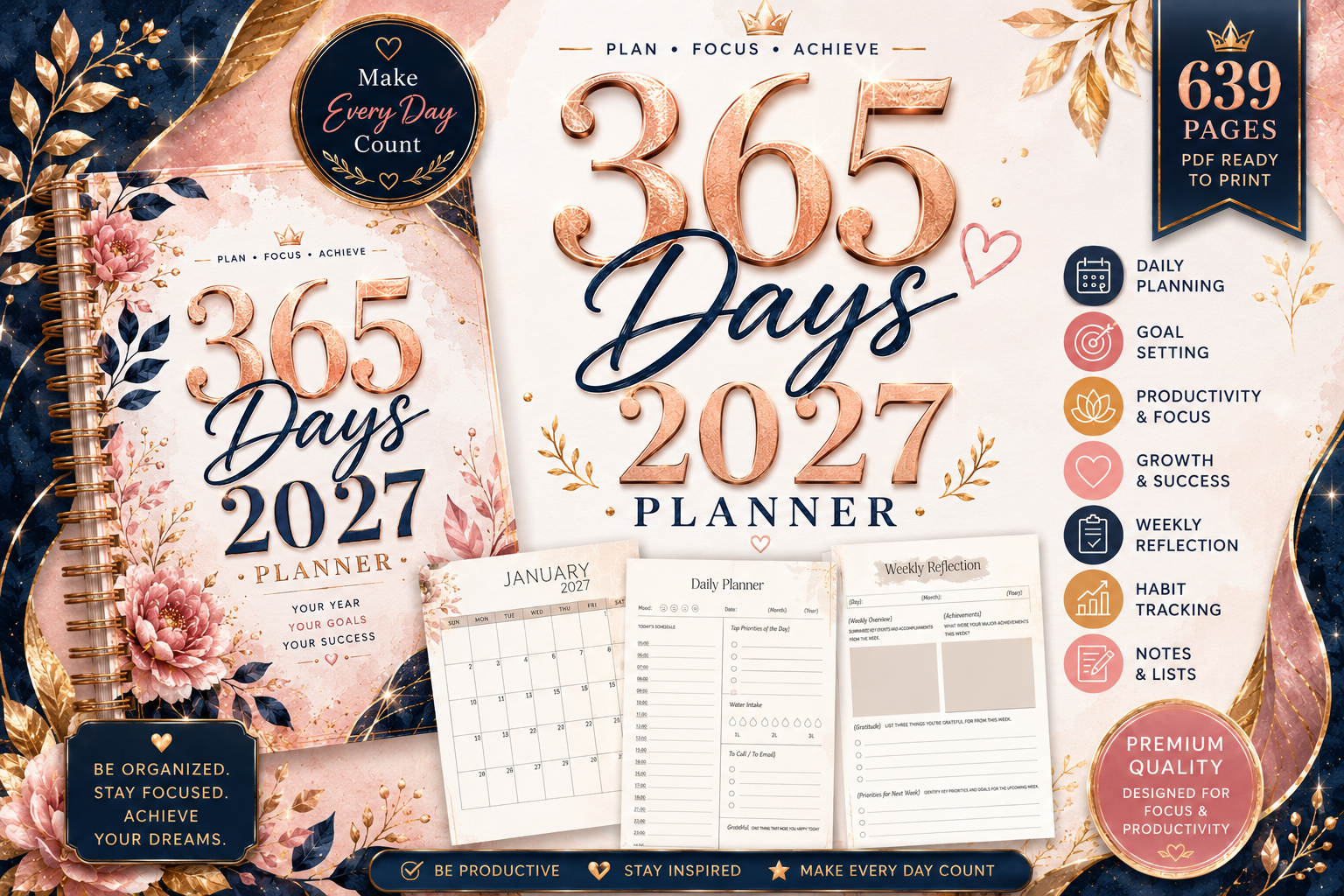 2027 Weekly Planner — 365 Days 2027 Planner | Canva Template product preview