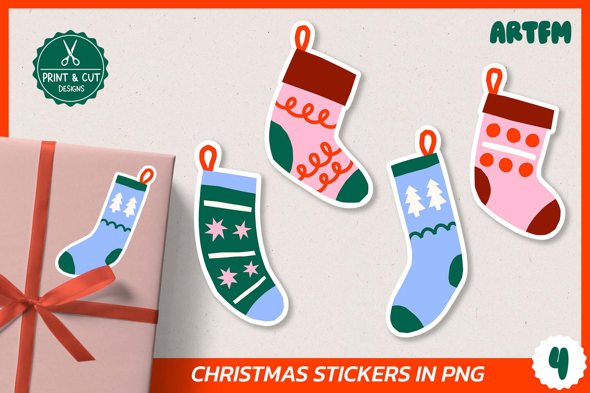 christmas stocking stickers: Four Bordered Stocking Stickers original product preview