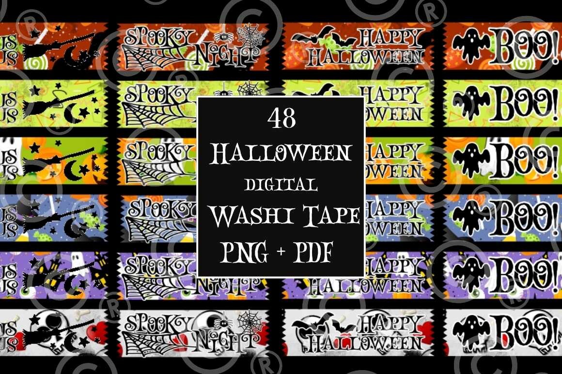 halloween washi tape: Forty-Eight Faux Tape PNGs with Two Print Sheets original product preview