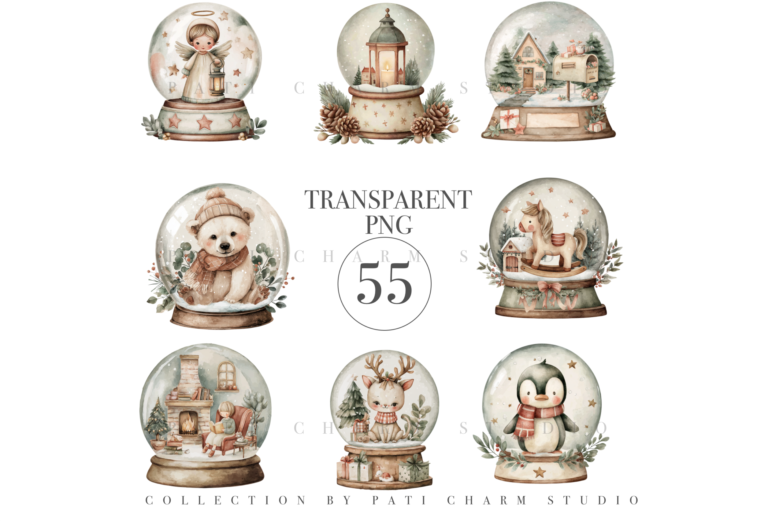 christmas snow globe stickers: Watercolor Snow Globe Clipart Collection original product preview