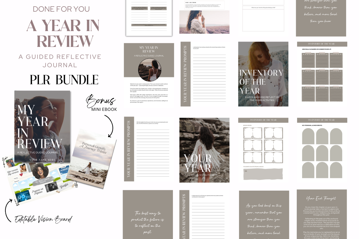 year in review journal: Editable Annual Review Bundle Accessed Through Canva original product preview