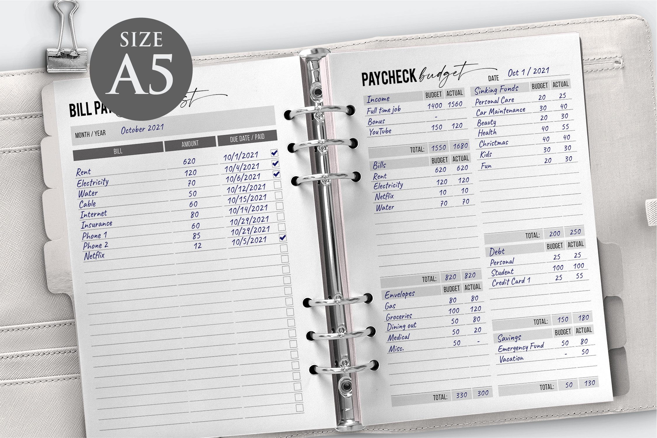 A5 Paycheck Budget Planner