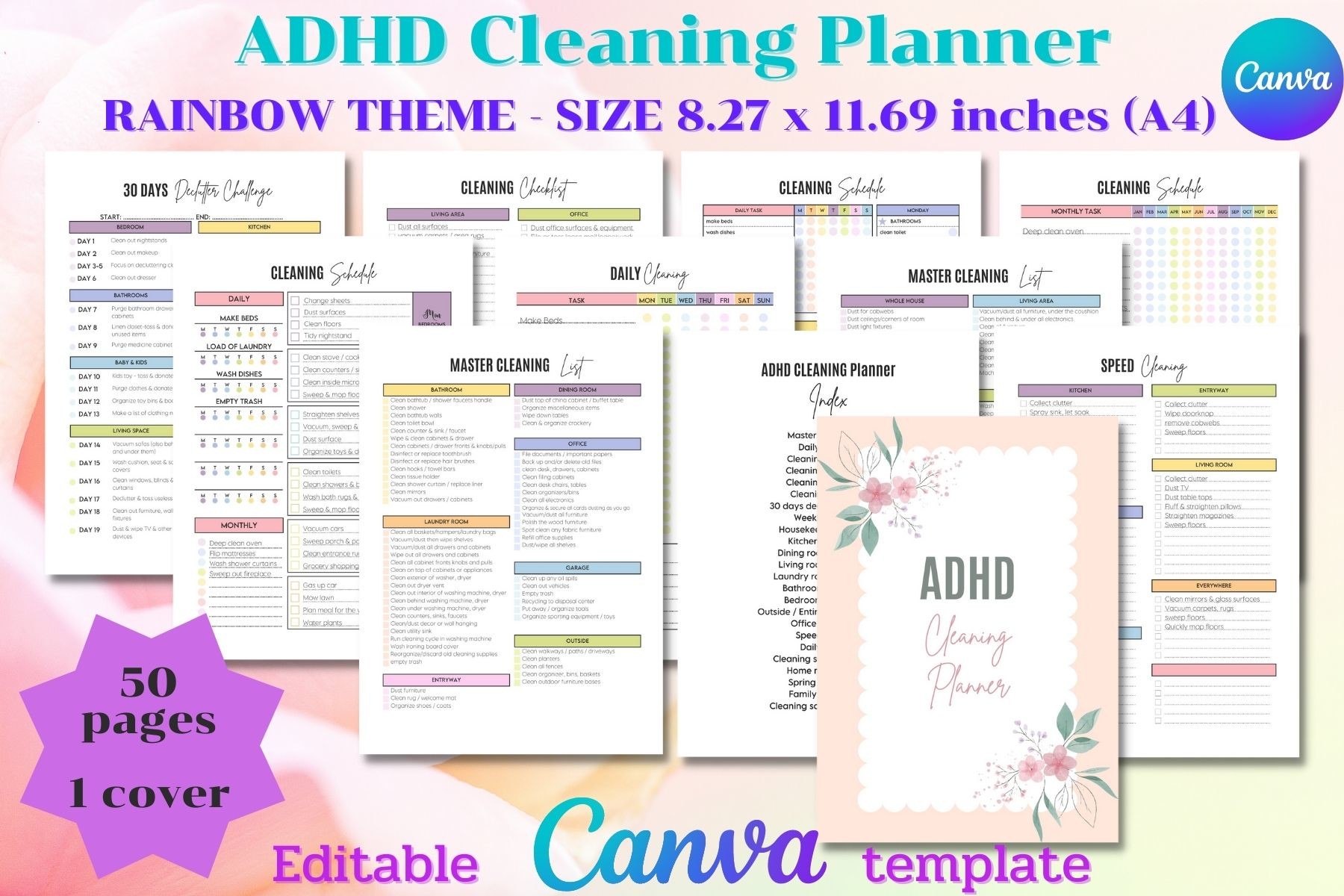ADHD planner - Editable ADHD Cleaning Planner