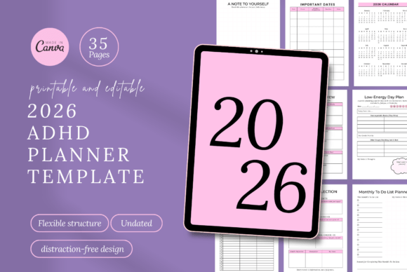 ADHD digital planner with monthly goals