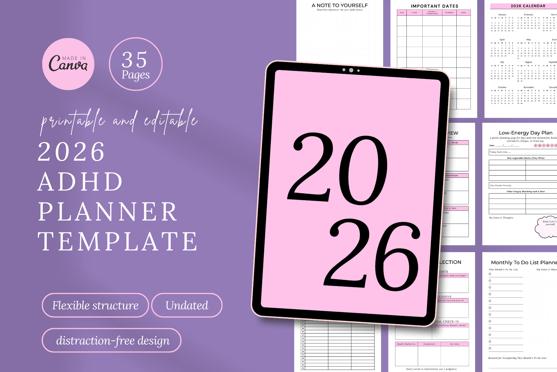 ADHD planner - ADHD Digital Planner Canva Template