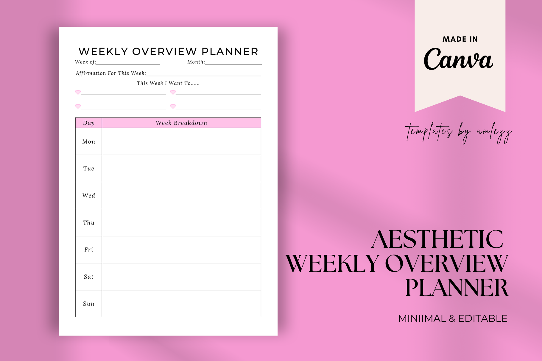 Aesthetic Weekly Overview Planner Canva