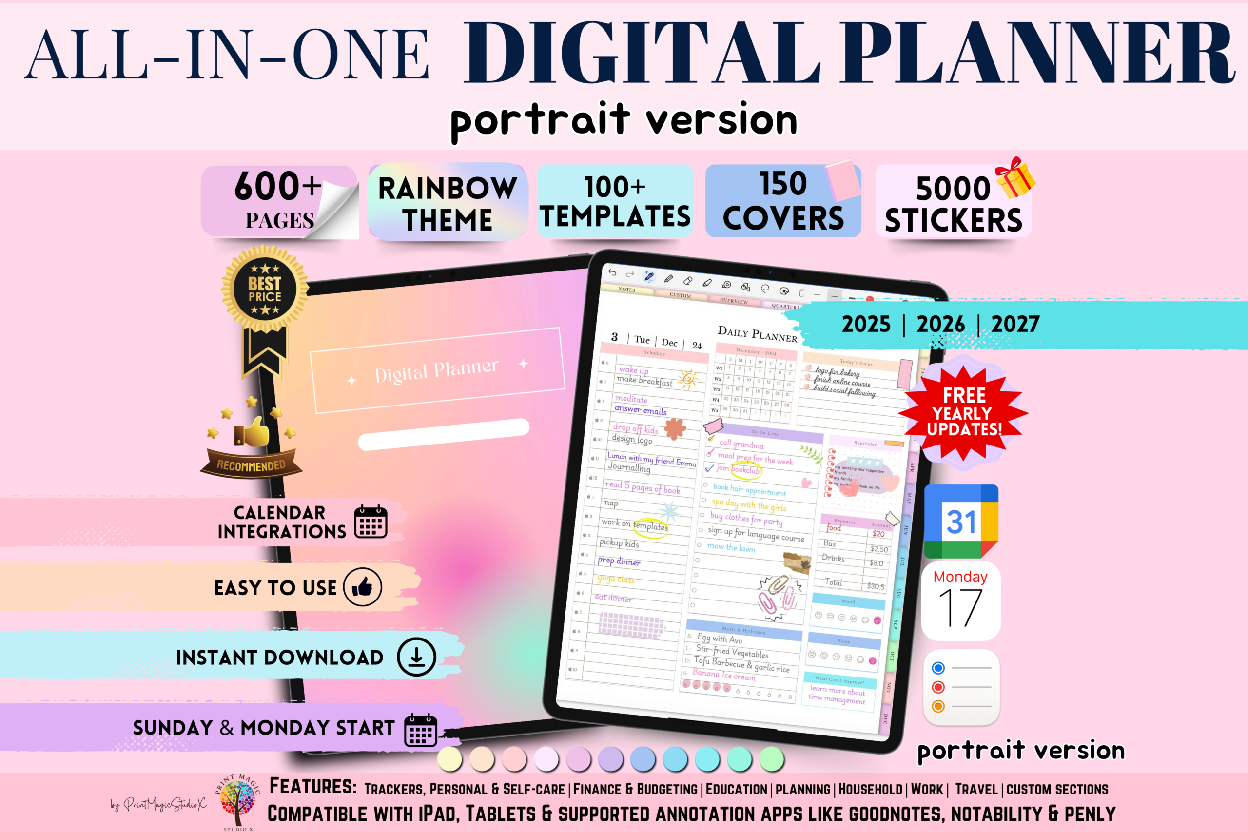 2027 Digital Planner — All in One Digital Planner (Portrait) product preview