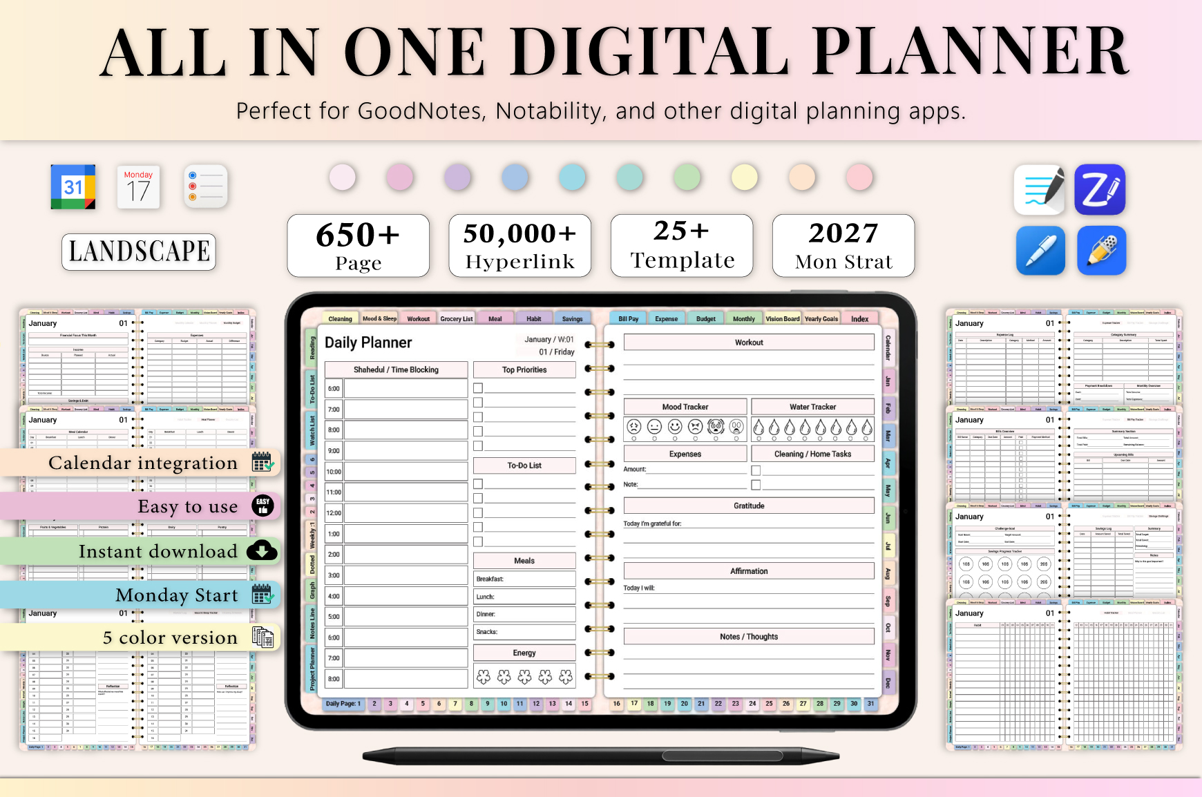 2027 Digital Planner — All-in-One Digital Planner 2027 product preview