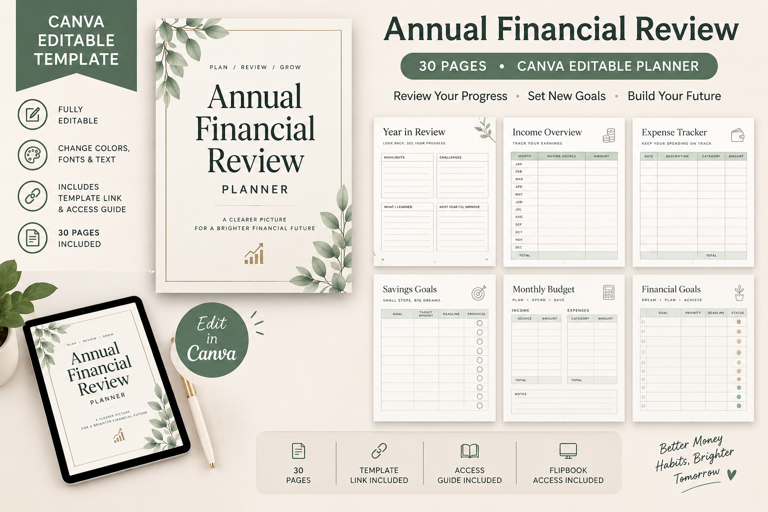 year in review journal: Thirty Editable Pages for a Financial Year in Review original product preview