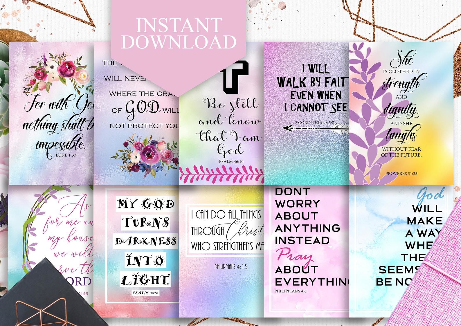 christian planner stickers: Ten Bible Quote Labels in a Printable PDF original product preview