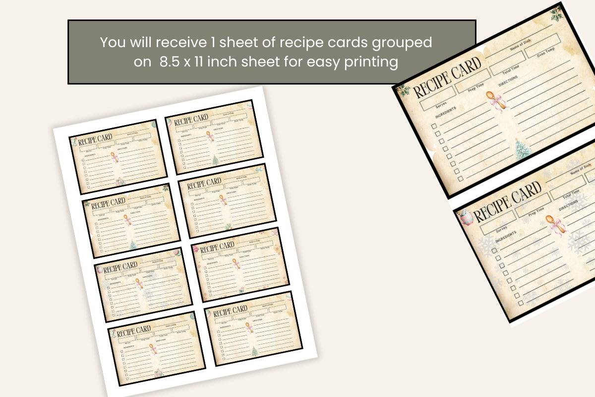 christmas recipe cards: Eight Blank Holiday Cards Grouped on a Letter Sheet original product preview