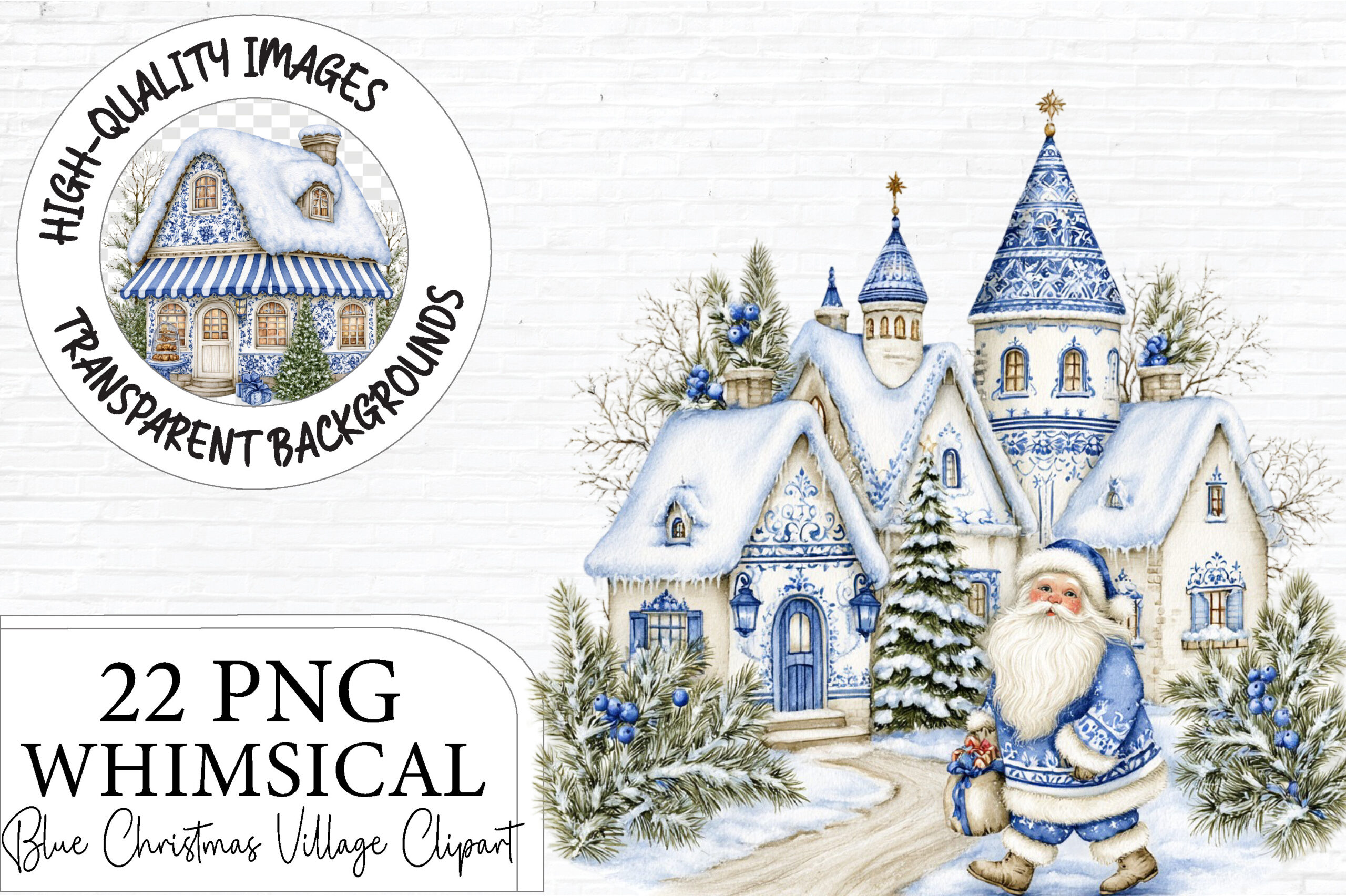 christmas village stickers: Blue and White Christmas Village original product preview