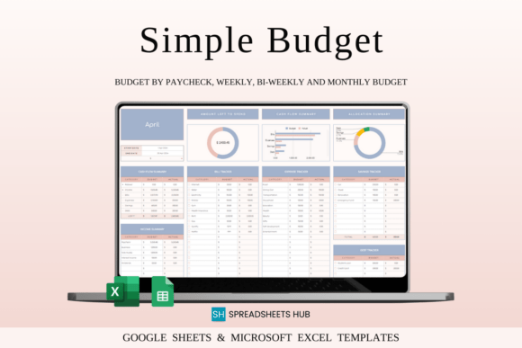Biweekly budget planner for Excel and Google Sheets