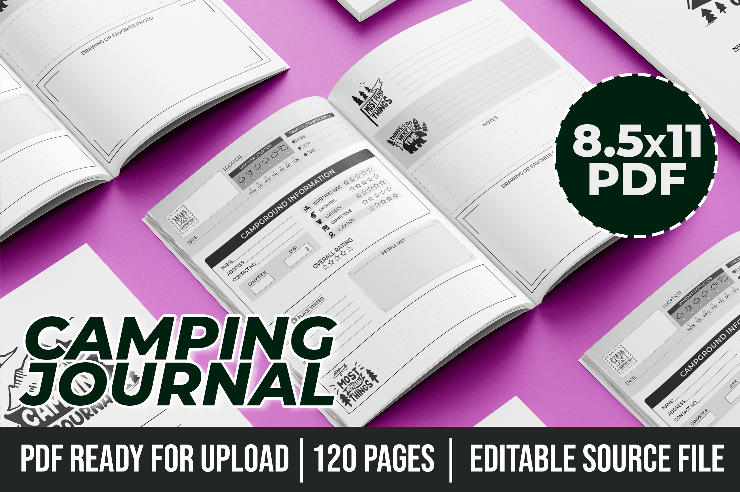 camping journal: Camping Journal with an InDesign Source original product preview