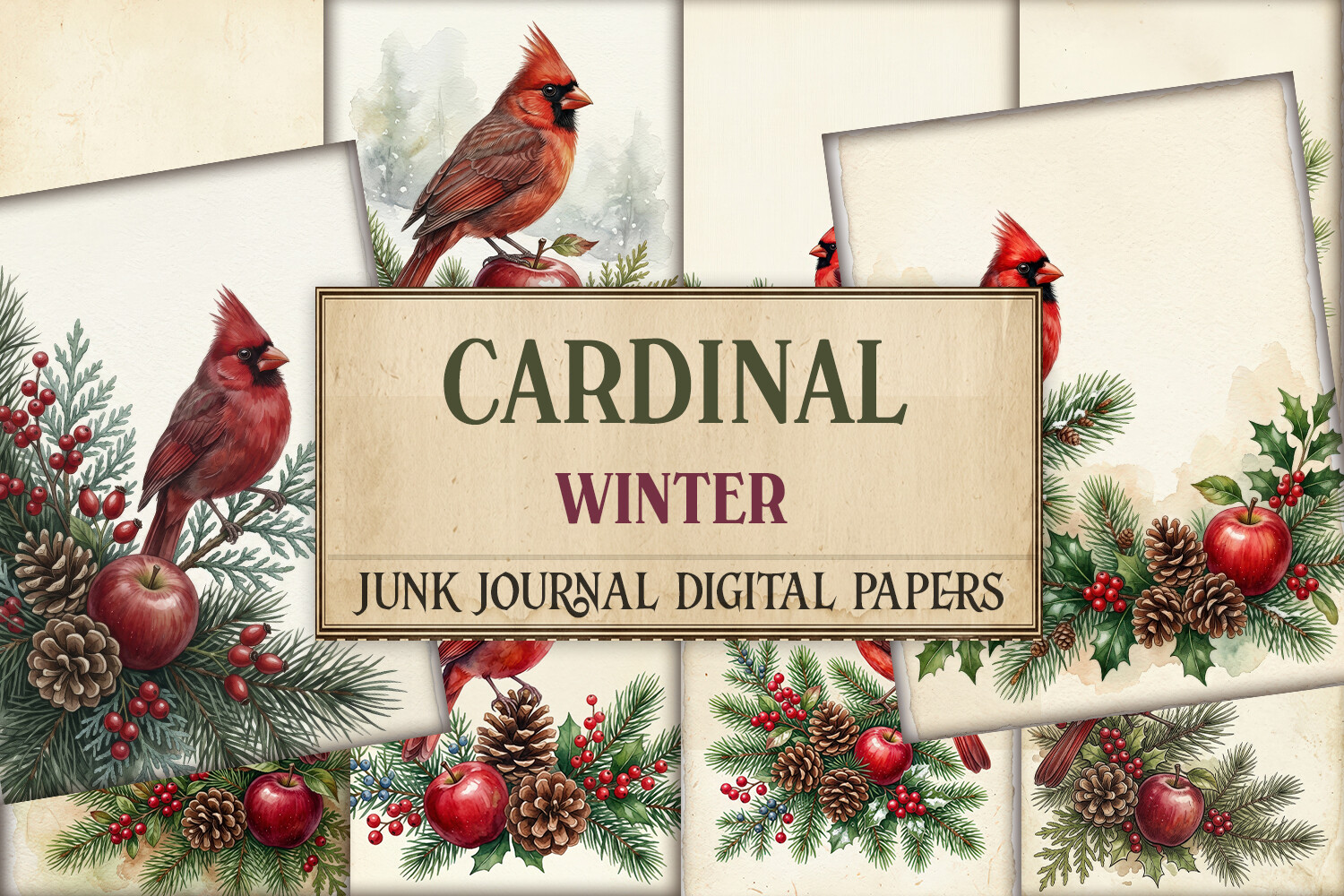 winter journal: Cardinal Winter Cottage Papers original product preview