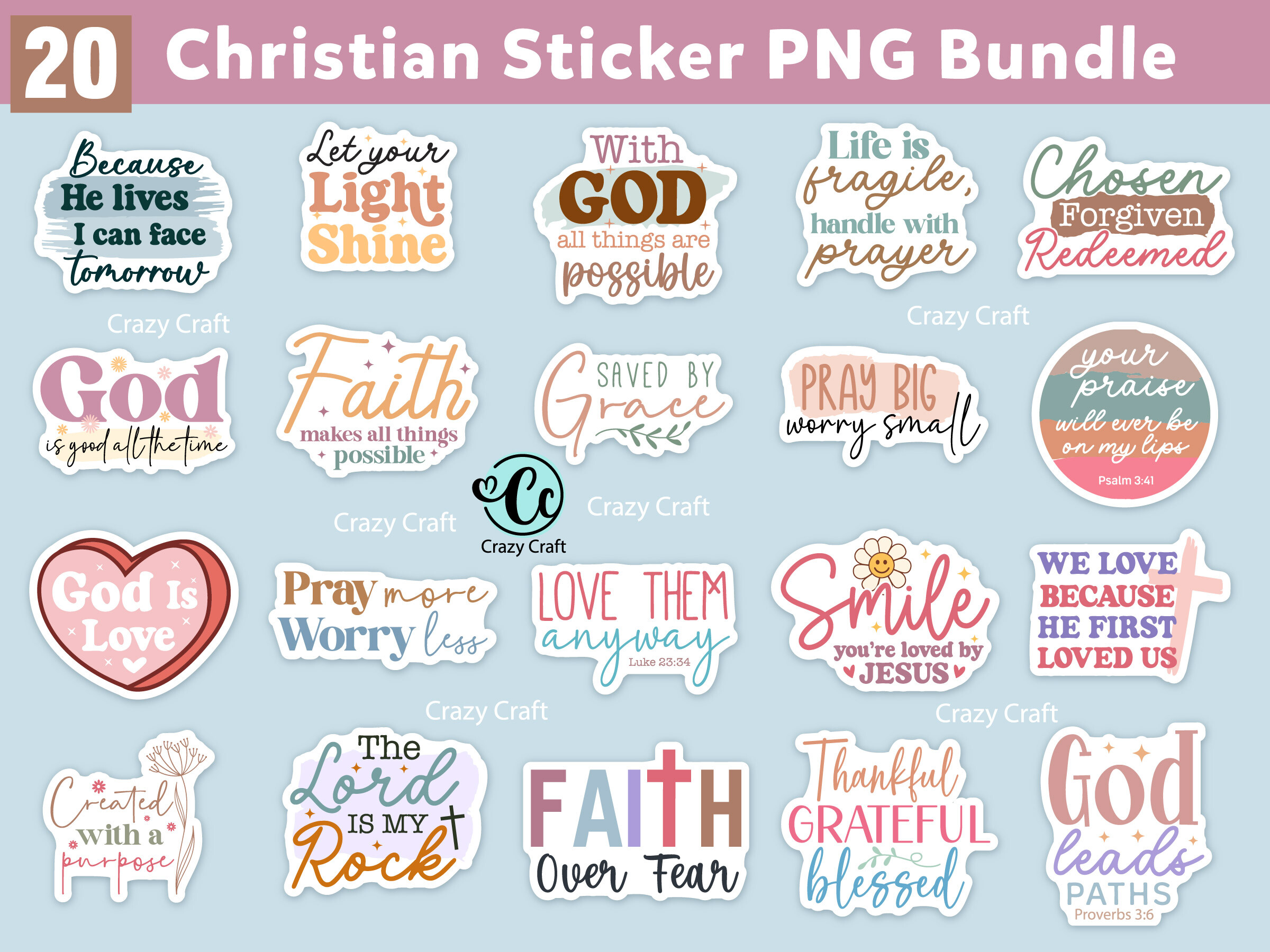 christian planner stickers: Twenty Faith Designs in SVG, PNG and EPS original product preview