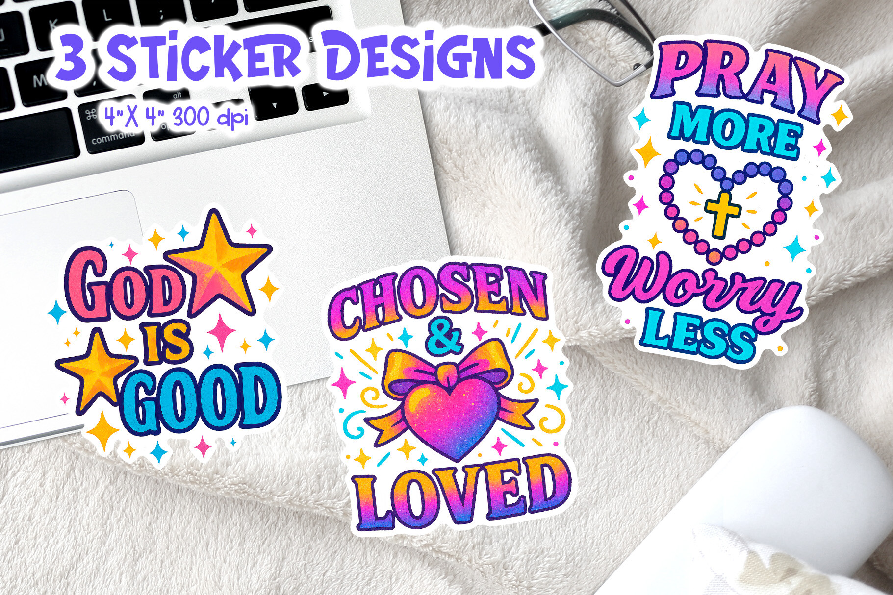 christian planner stickers: Three Four-Inch Faith Message PNGs original product preview