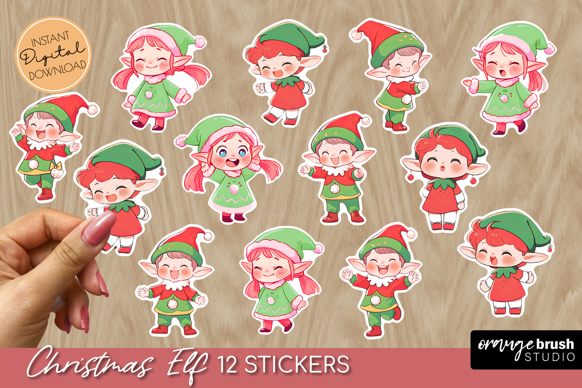 christmas elf stickers: Twelve Elves with a Letter-Size Sheet original product preview