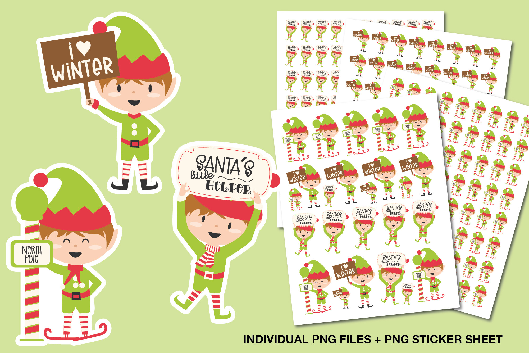 christmas elf stickers: Three Elves and Two Printable Sheets original product preview