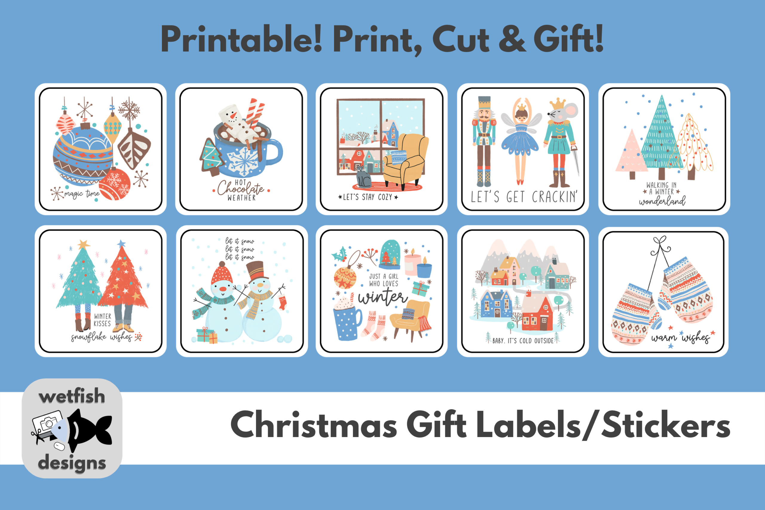 christmas gift labels: Ten Festive Gift Tags as Individual PNGs original product preview