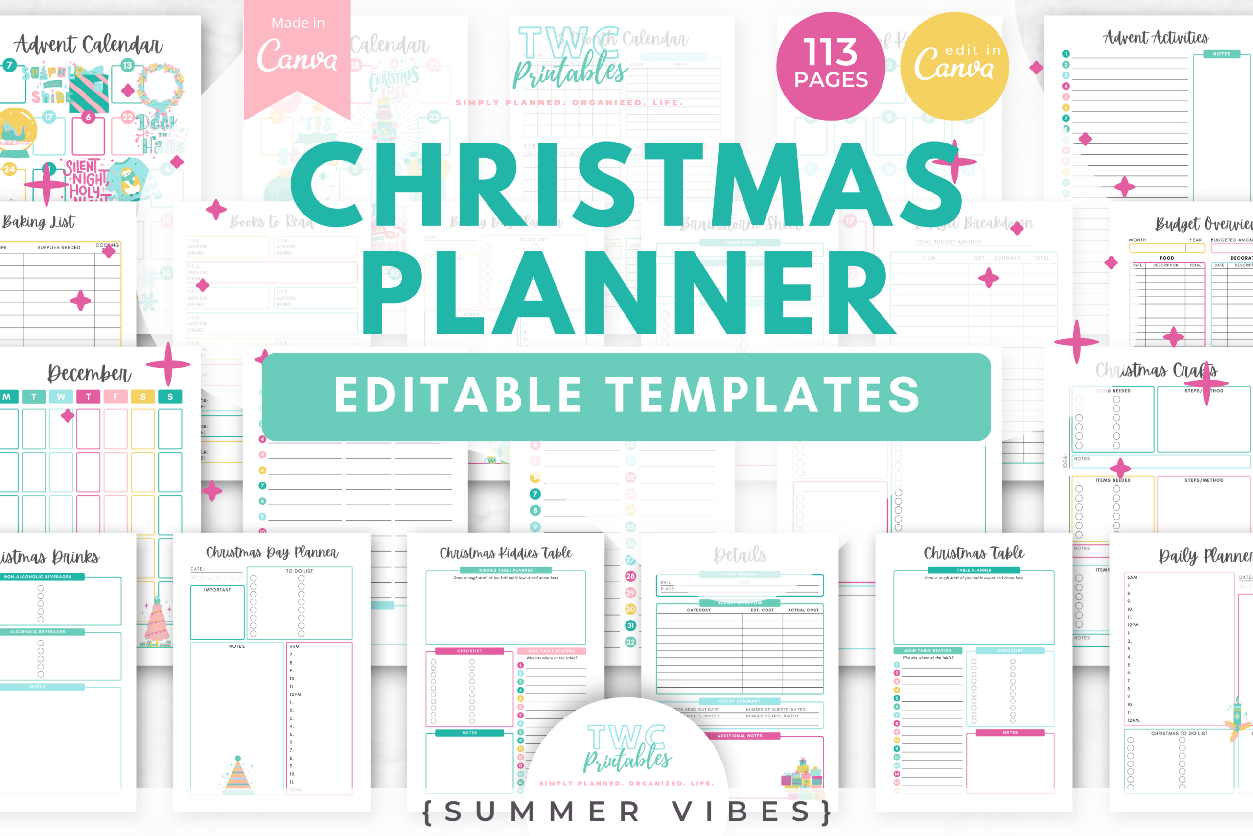 Christmas Planner Canva Summer Vibes preview