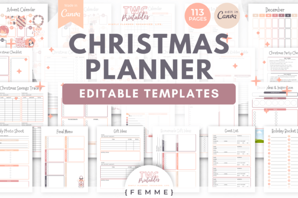 Christmas Planner Canva Templates Femme