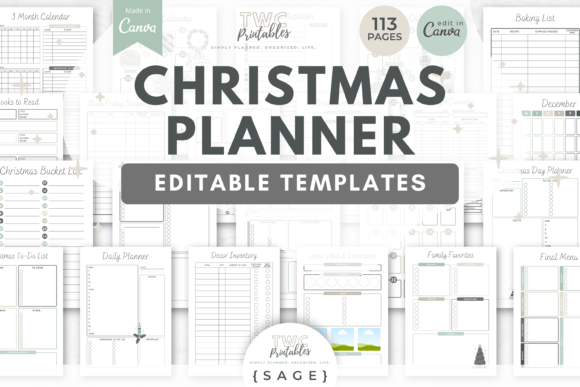 Christmas Planner Canva Templates Sage