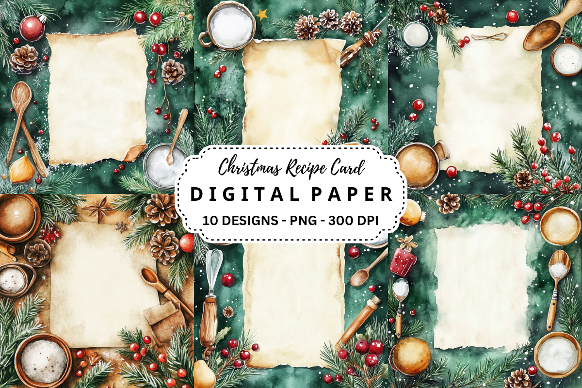 christmas recipe cards: Ten Square Christmas Backgrounds for Custom Cards original product preview