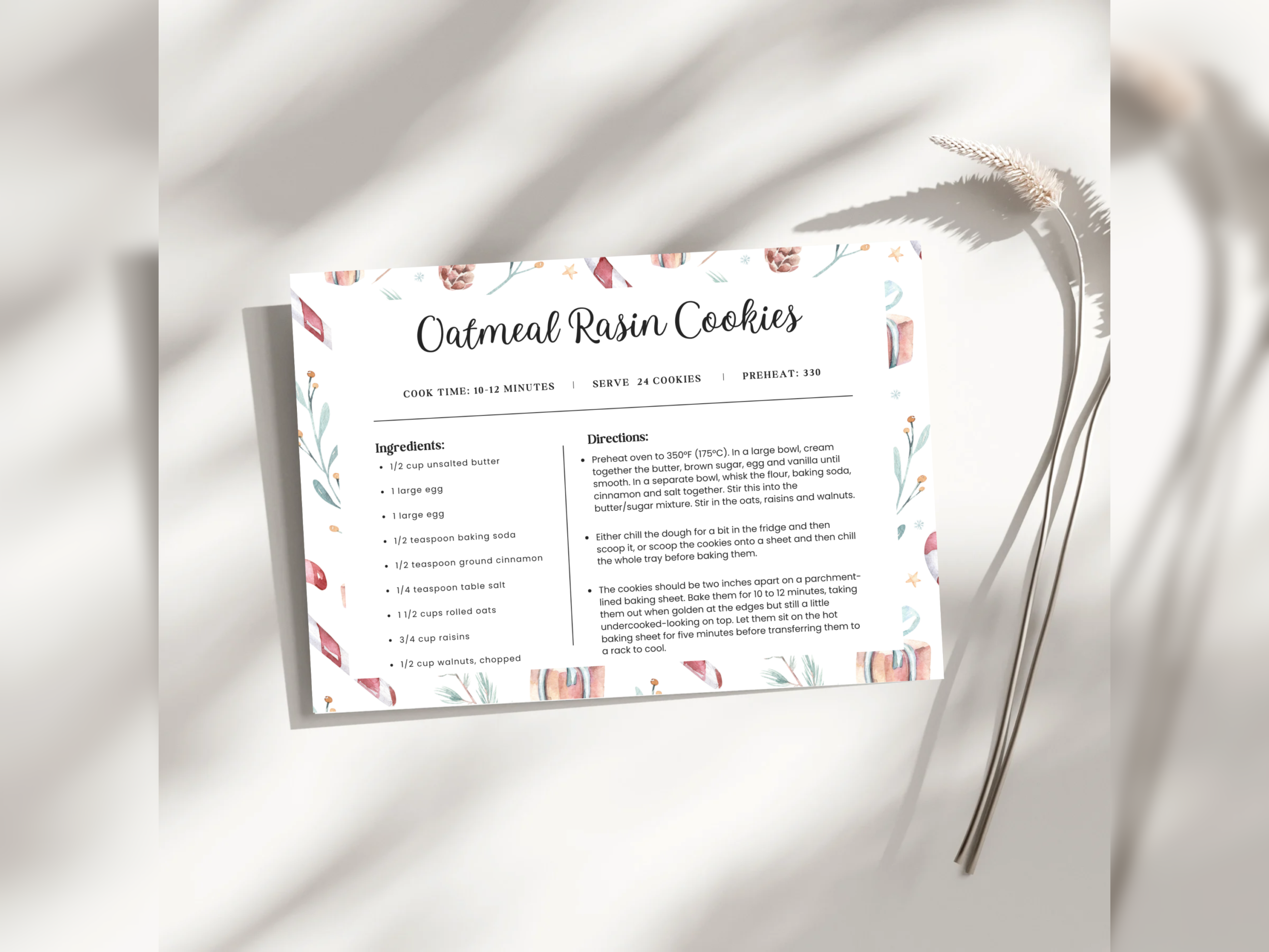 christmas recipe cards: Minimal Christmas Recipe Card with Canva Customization original product preview