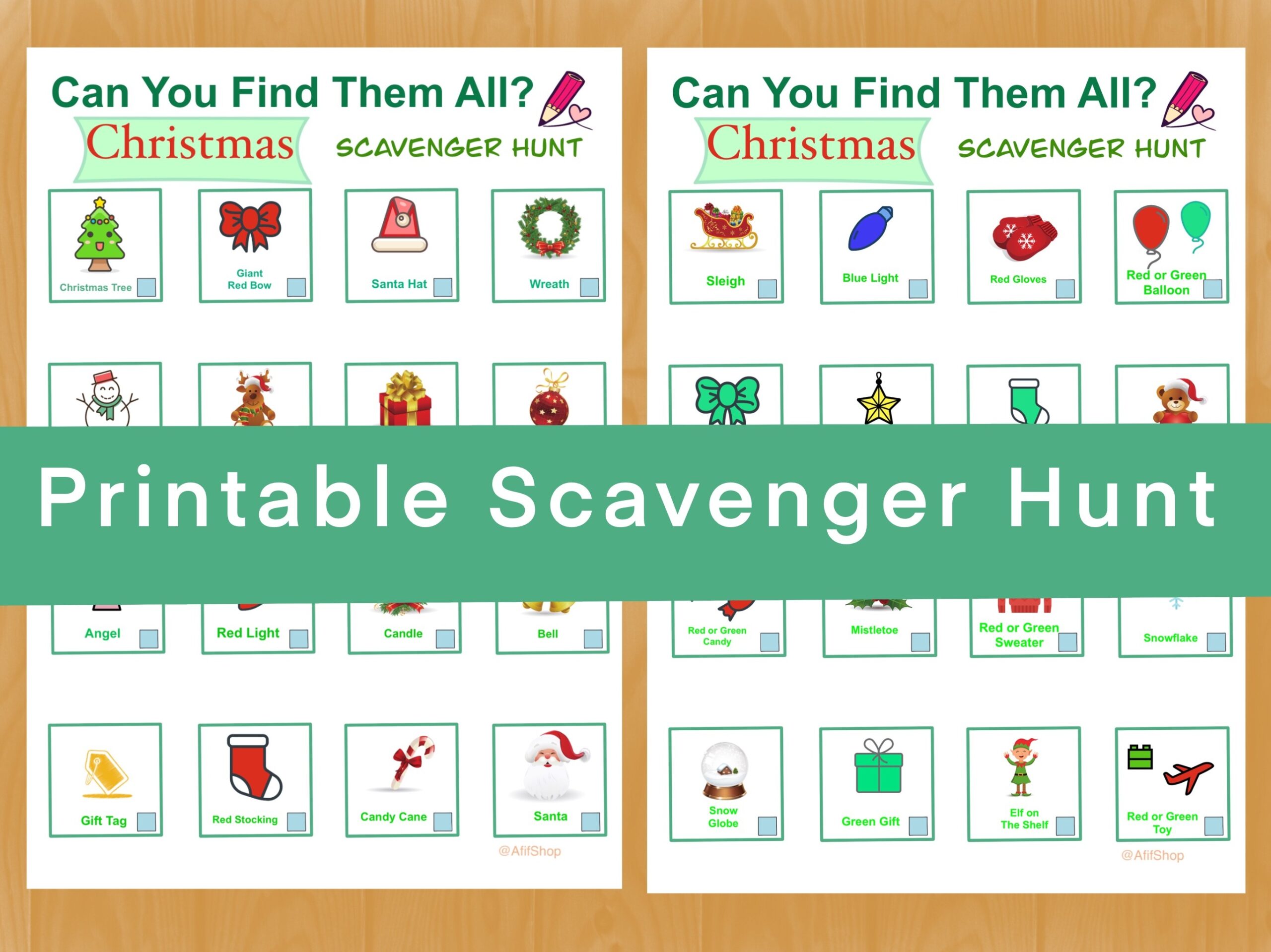 christmas scavenger hunt: Two Christmas Hunt Worksheets in JPEG original product preview