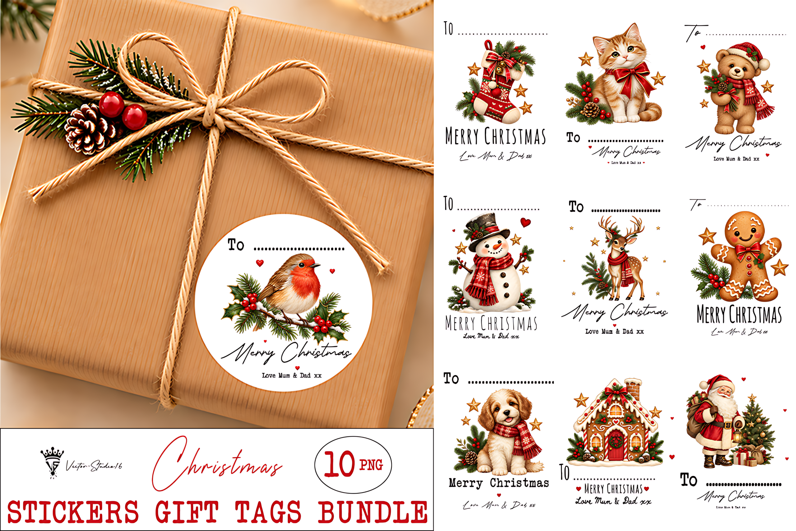 christmas gift labels: Animal Christmas Gift Labels and Greetings original product preview