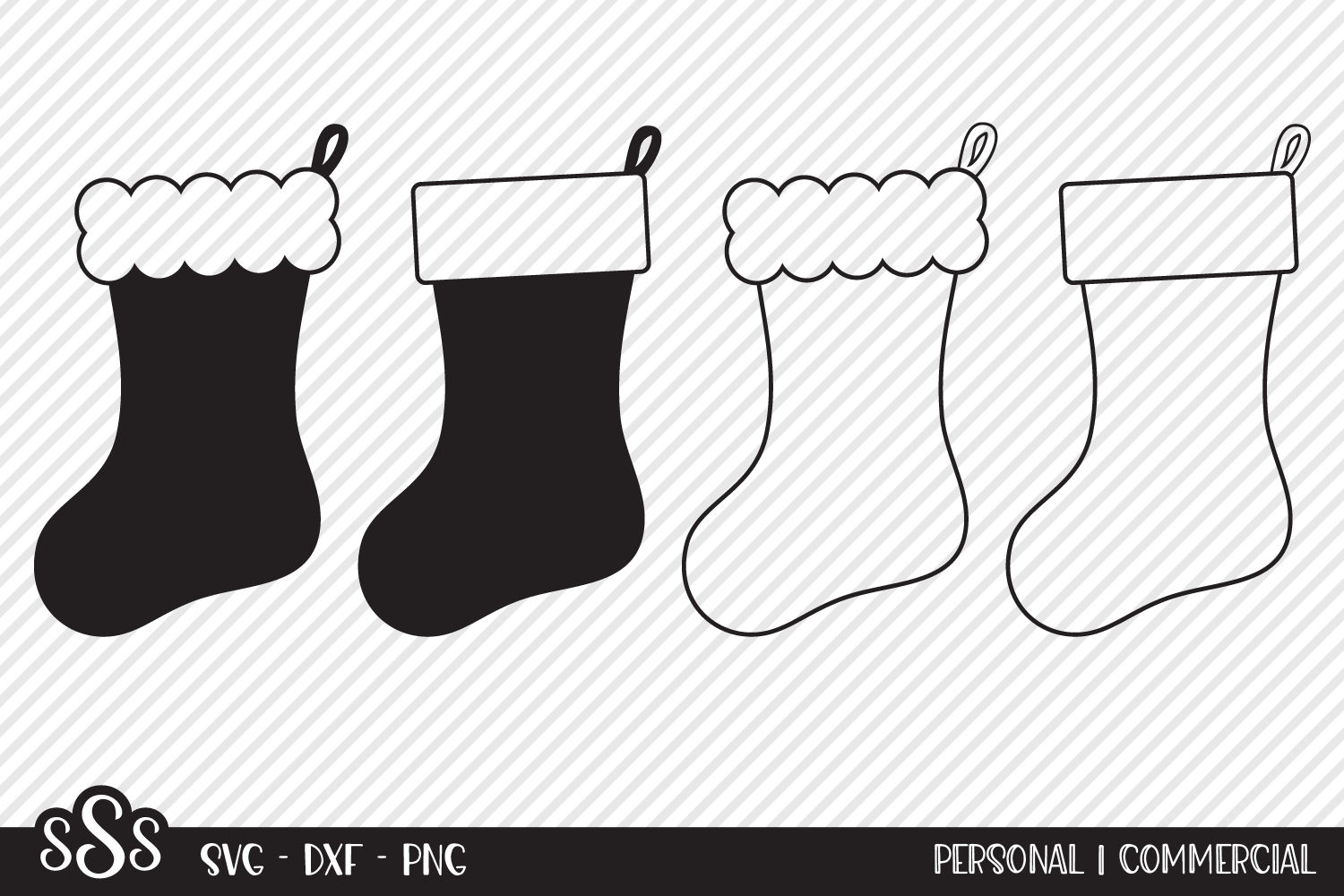 christmas stocking stickers: Four Stocking Designs with SVG and DXF original product preview