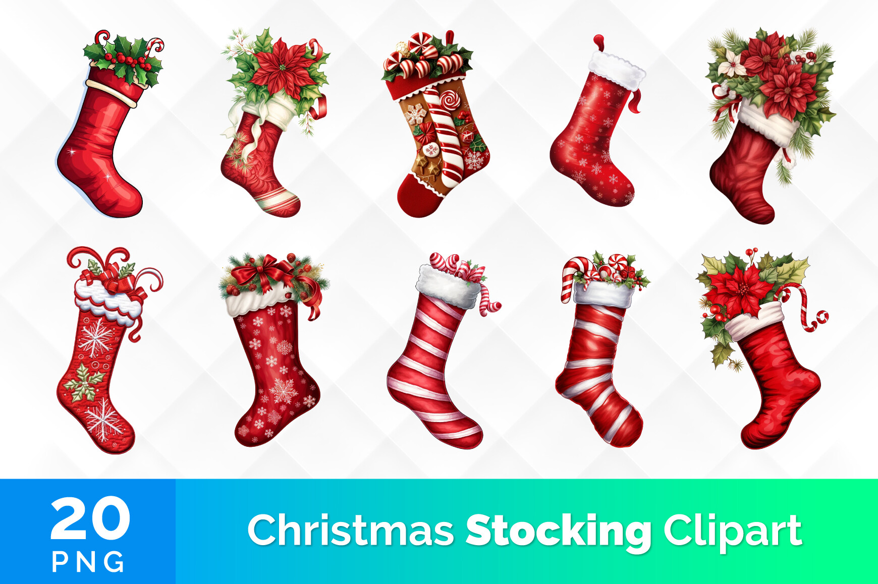 christmas stocking stickers: Twenty Transparent Stocking PNGs original product preview