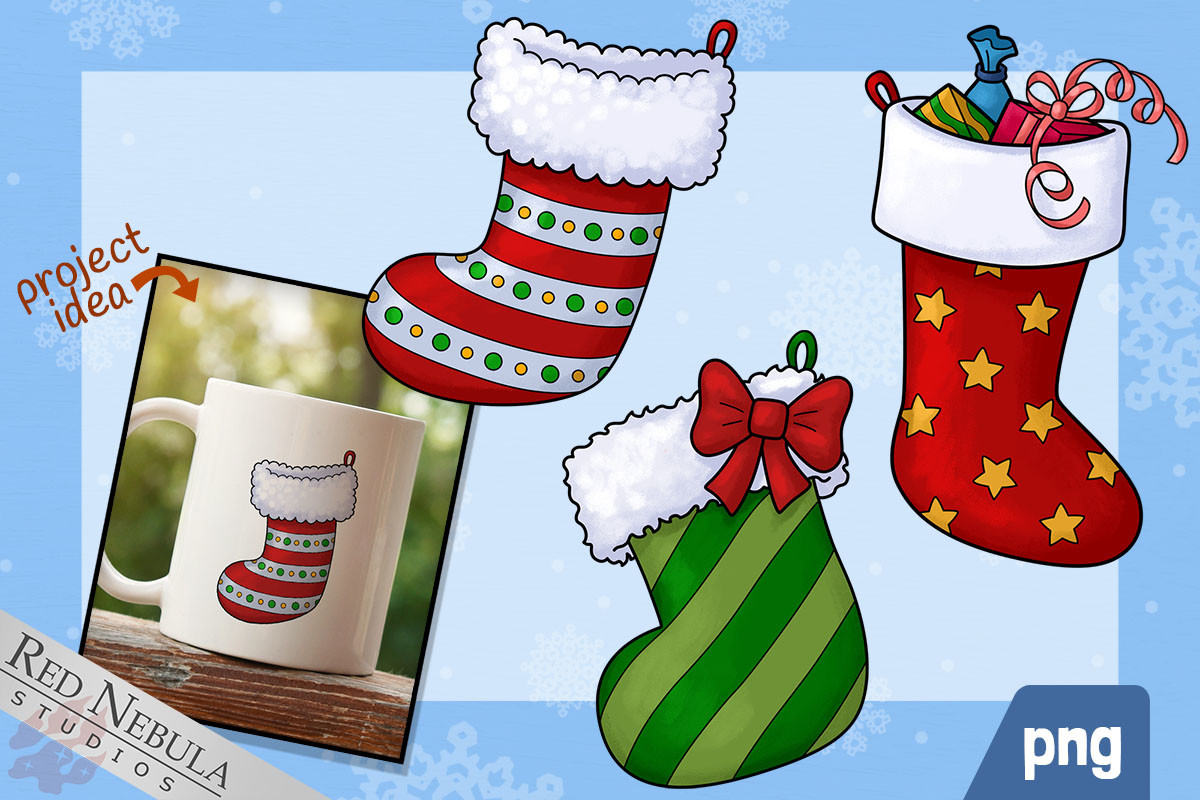 christmas stocking stickers: Three Cartoon Stocking Illustrations original product preview