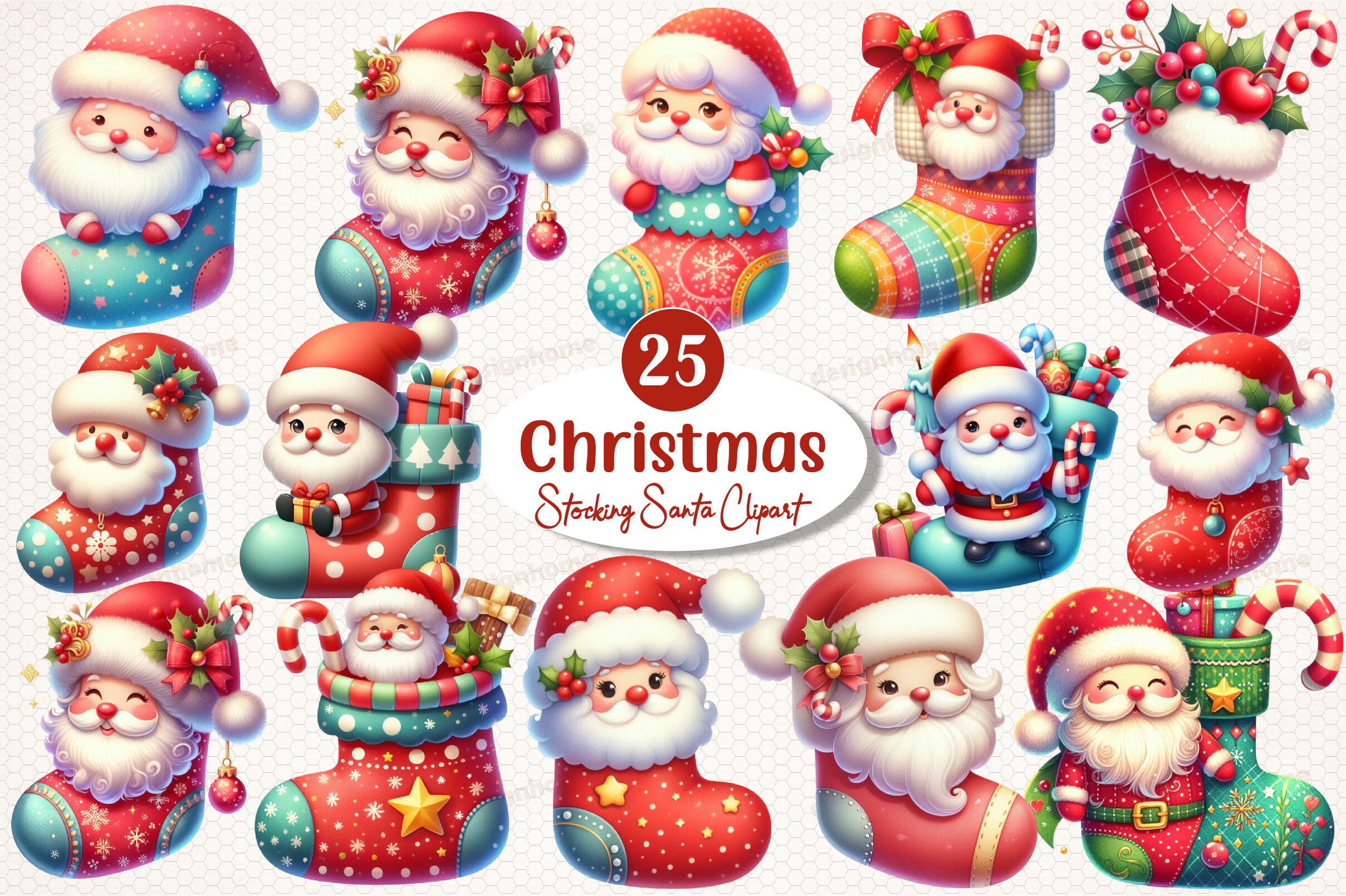 christmas stocking stickers: 25 Watercolor Stocking PNGs original product preview