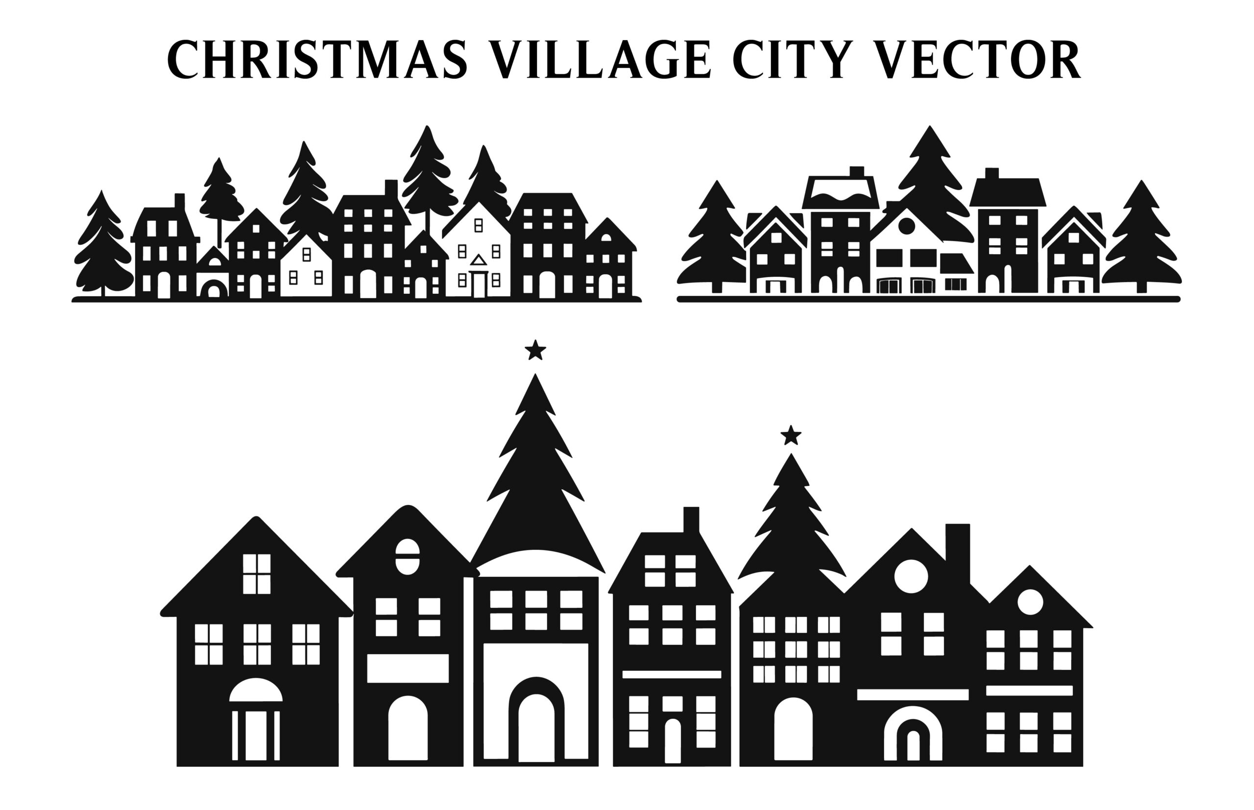 christmas village stickers: Village Building Silhouettes in EPS and JPG original product preview