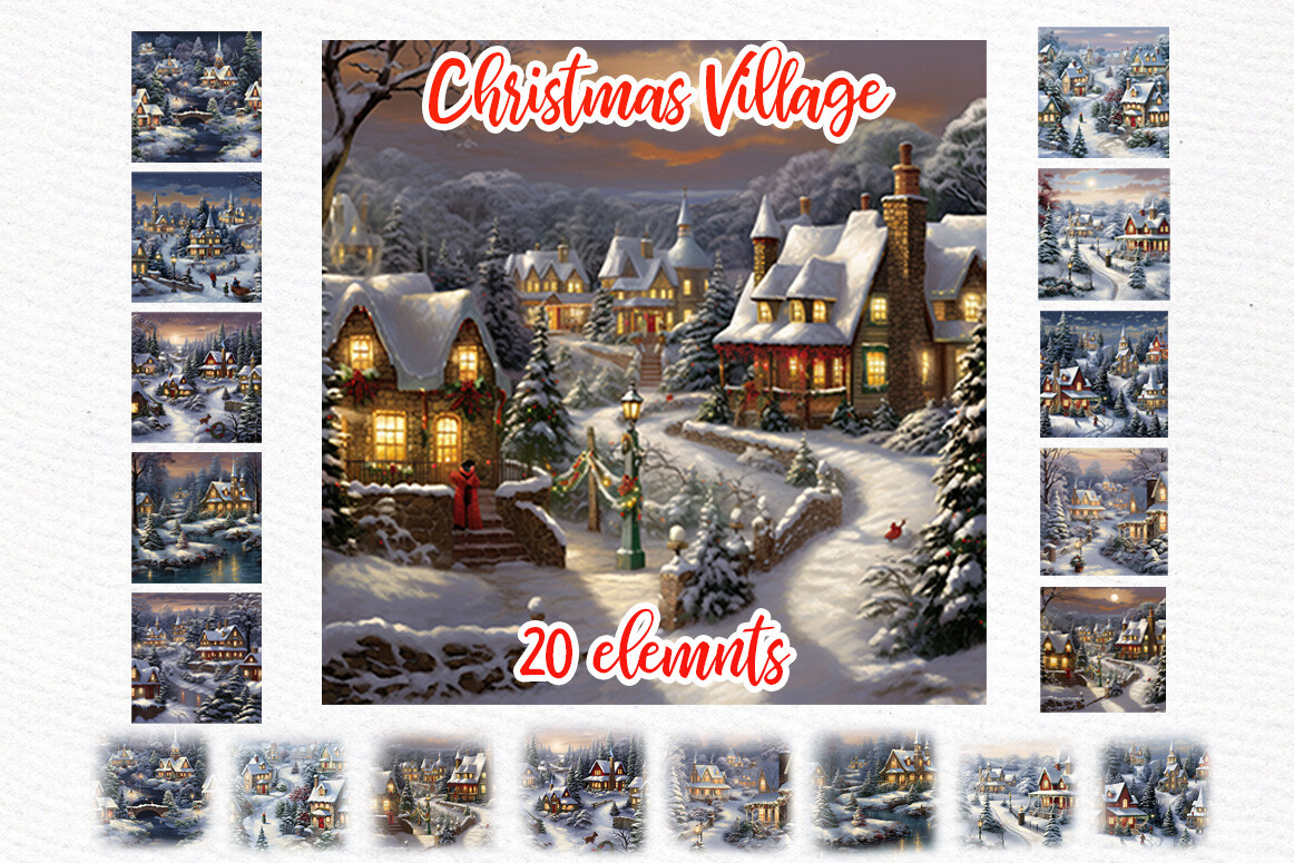 christmas village stickers: Christmas Land Watercolor Landscapes original product preview