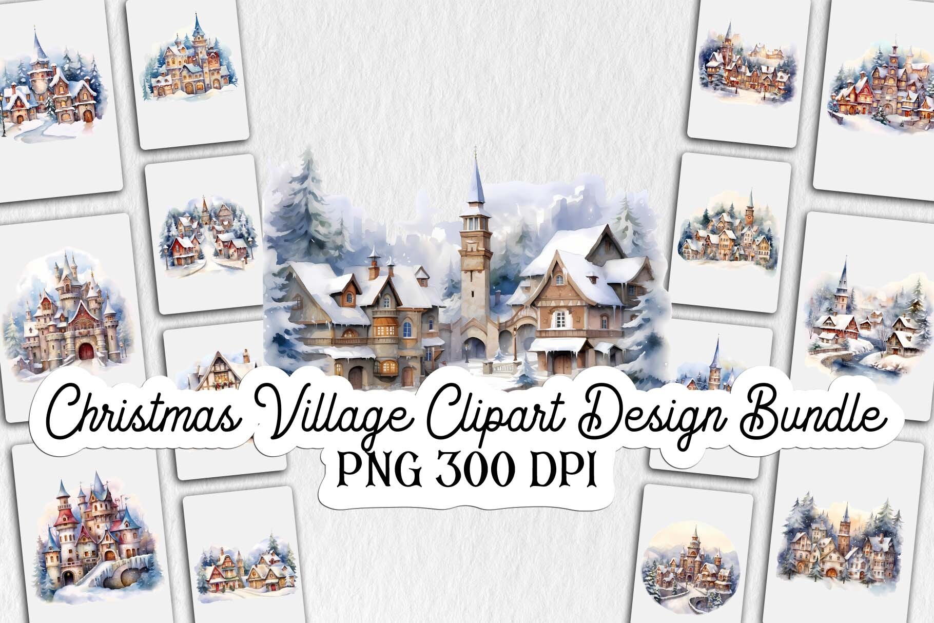 christmas village stickers: Fifteen Village PNGs for Custom Layouts original product preview