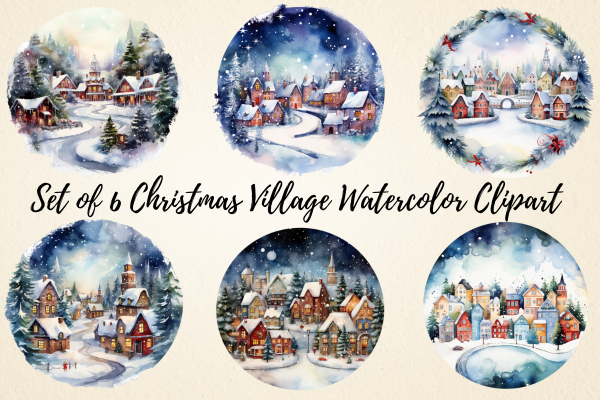 christmas village stickers: Six Transparent Village Illustrations original product preview