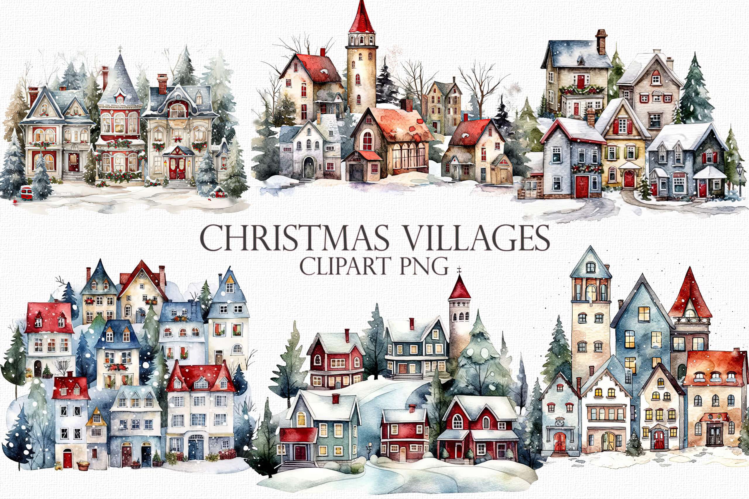 christmas village stickers: Twenty-Two Festive Village PNGs original product preview