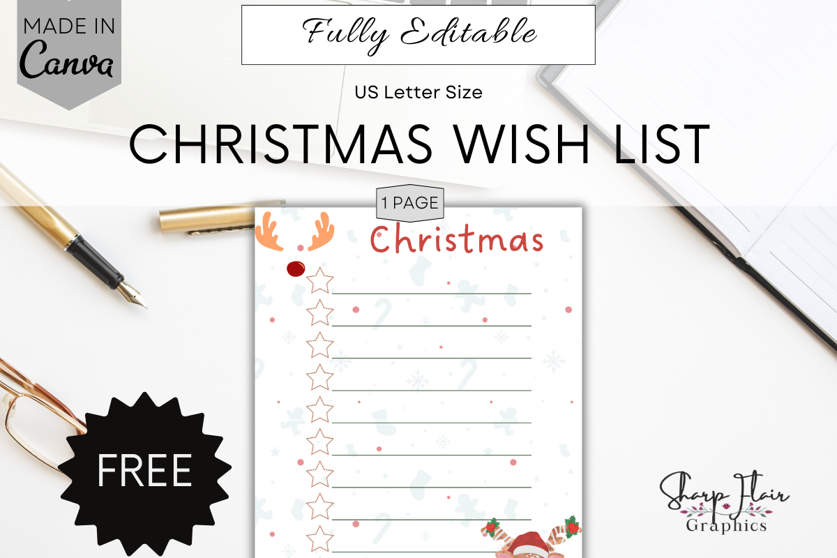 christmas wish list: One Editable Letter Wish Sheet Accessed Through Canva original product preview
