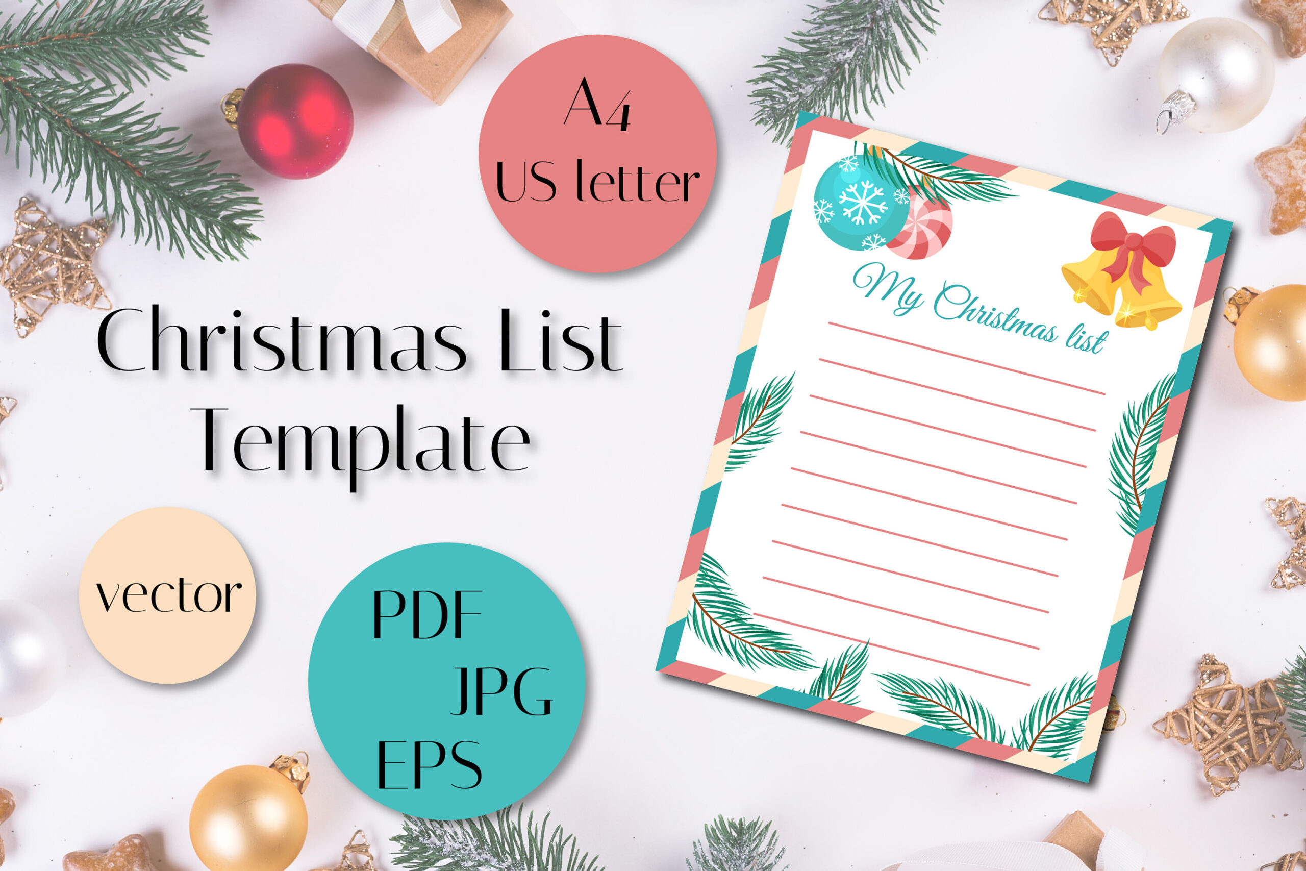 christmas wish list: A Second Printable Wish Design with Editable EPS original product preview