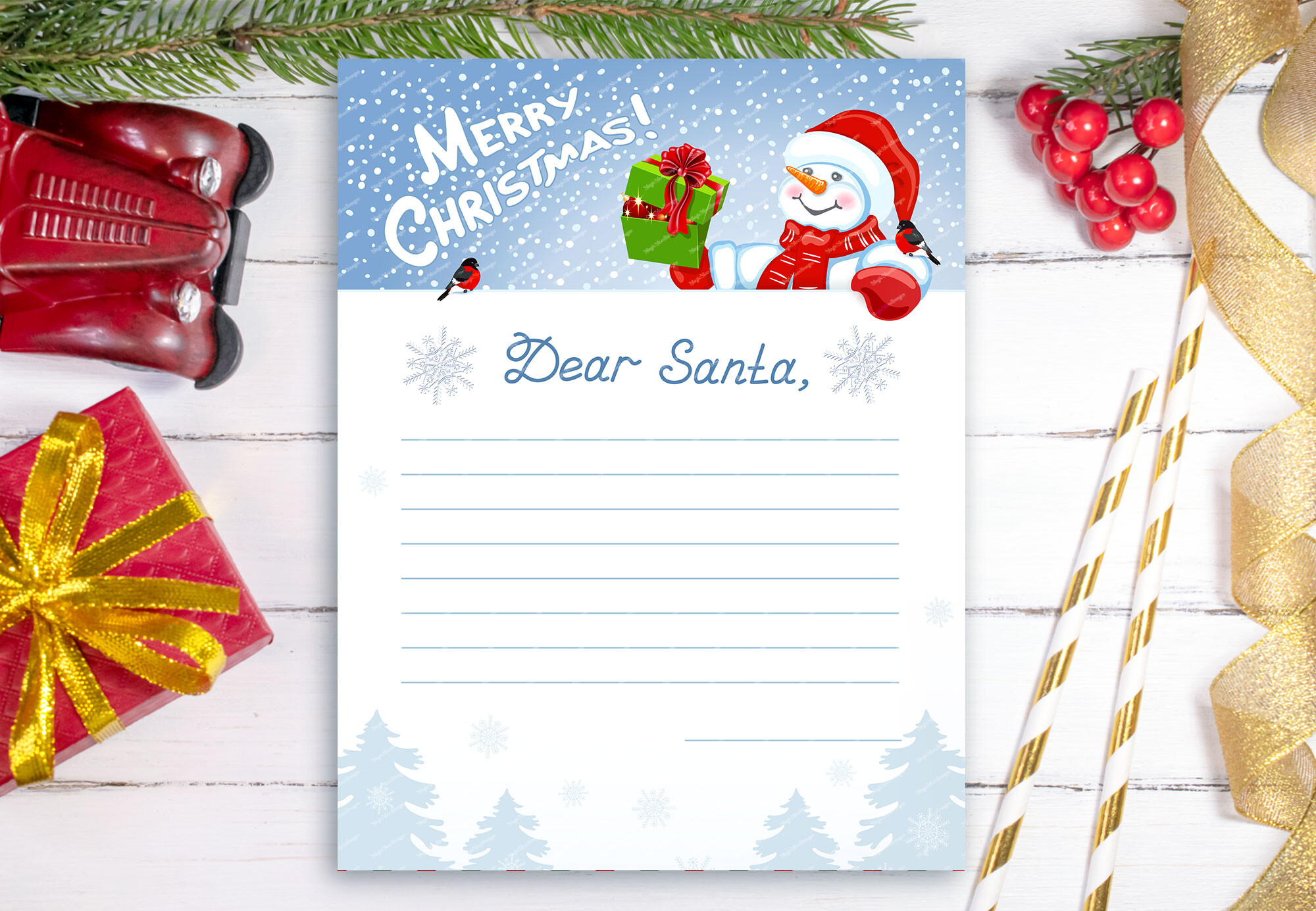 christmas wish list: Snowman Letter to Santa as a Letter-Size JPG original product preview